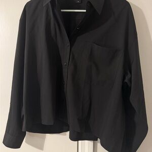 Athleta Black Cropped Button Down Shirt